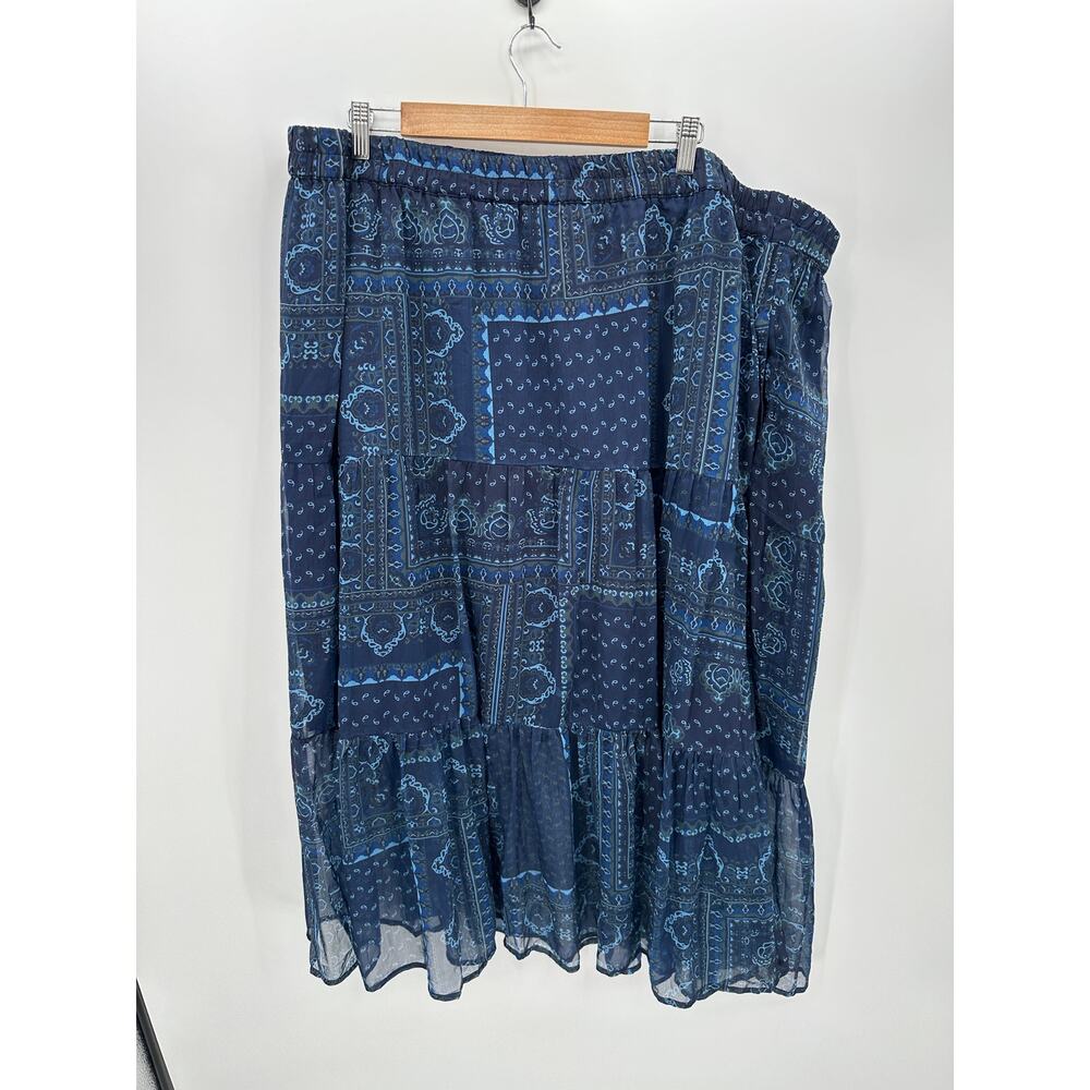 Coldwater Midi Skirt Blue Paisley Ruffle‎ Elastic Stretch Waist Women Size 3X